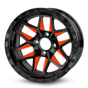 14″ Widow Orange/Black Golf Cart Wheels Set of 4 | ET -20mm 14″x7″