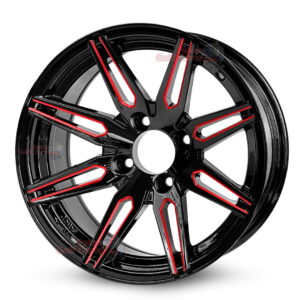 14″ Lynx Red/Black Golf Cart Wheels Set of 4 | ET -20mm 14″x7″