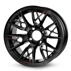 14″ Saber Tooth Gloss Black Golf Cart Wheels Set of 4 | ET -20mm 14″x7″
