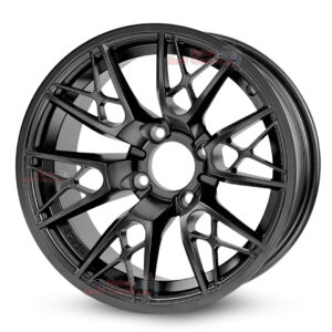 14″ Saber Tooth Matte Black Golf Cart Wheels Set of 4 | ET -20mm 14″x7″