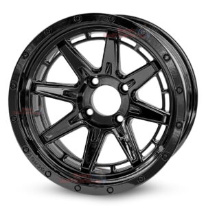 14″ Wolverine Gloss Black Golf Cart Wheels Set of 4 | ET -20mm 14″x7″