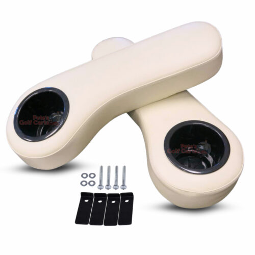 White-Golf-Cart-cup-holders-arm-rest-cushions-AR0009-with-hardware-and-support-brackets