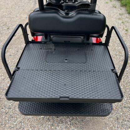 Yamaha-drive2-golf-cart-rear-seat-black-by-ridealong-with-heavy-duty-installation-hardware-and-clear-installation-instructions-petesgolfcarts-elkhart-indiana