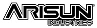 Black and white logo for Arisun Industries, manufacturer of quality golf cart wheels and tires.