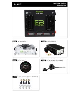 Bundle componenets of lithium battery for converting Club Car DS 36 volt golf cart, Item# B-3110.