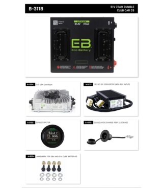 Bundle componenets of 72ah lithium battery for converting Club Car DS 48 volt golf cart, Item# B-3118.