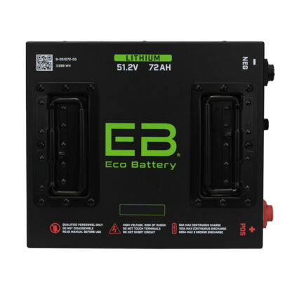 Top down view of Eco Battery lithium 48V 72Ah cube style LSV and EV battery.