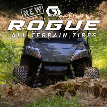 Rogue all terrain and off road golf cart directional tire by GTW promo photo.