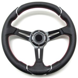 Golf Cart Steering Wheel 14 Inch, Carbon Fiber with Red Stitching (Universal)