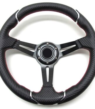 Golf Cart Steering Wheel 14 Inch, Carbon Fiber with Red Stitching (Universal)