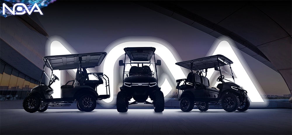 Steeleng Golf Cart new product line of NOVA golf carts promotional photo.