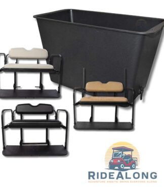 Universal rear seat cooler storage box for RideAlong golf cart rear seats