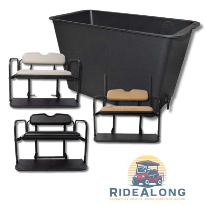 Universal rear seat cooler storage box for RideAlong golf cart rear seats