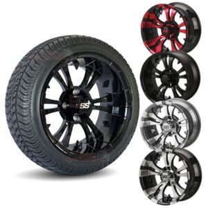 14" Vampire Golf Cart Wheels and 205/30-14 DOT Street & Turf Tires - Set of 4 (Choose your color!)