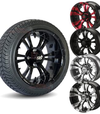 14" Vampire Golf Cart Wheels and 205/30-14 DOT Street & Turf Tires - Set of 4 (Choose your color!)